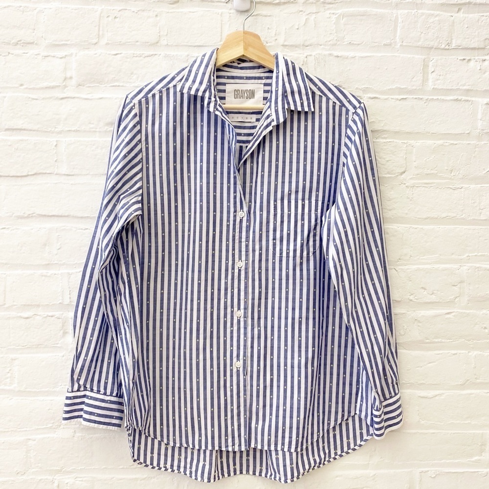 Grayson || Hero Striped Button Down‎ Shirt Blue White 3 Medium